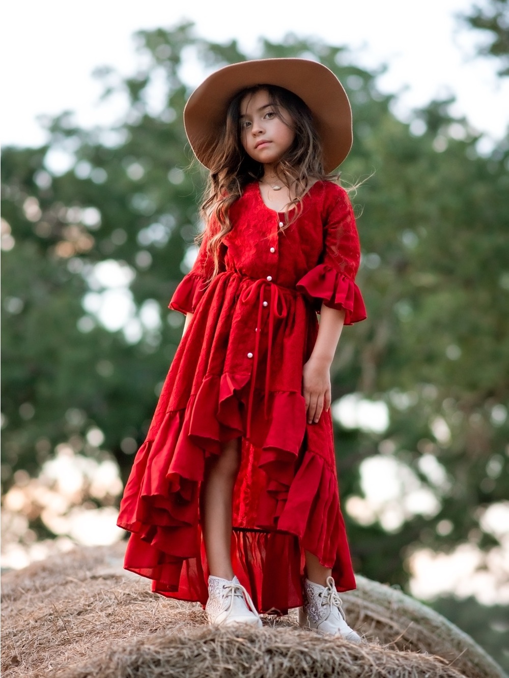 Girls Burgundy Lace High-Low Dress Country Chic Western Boho Sz 6/7